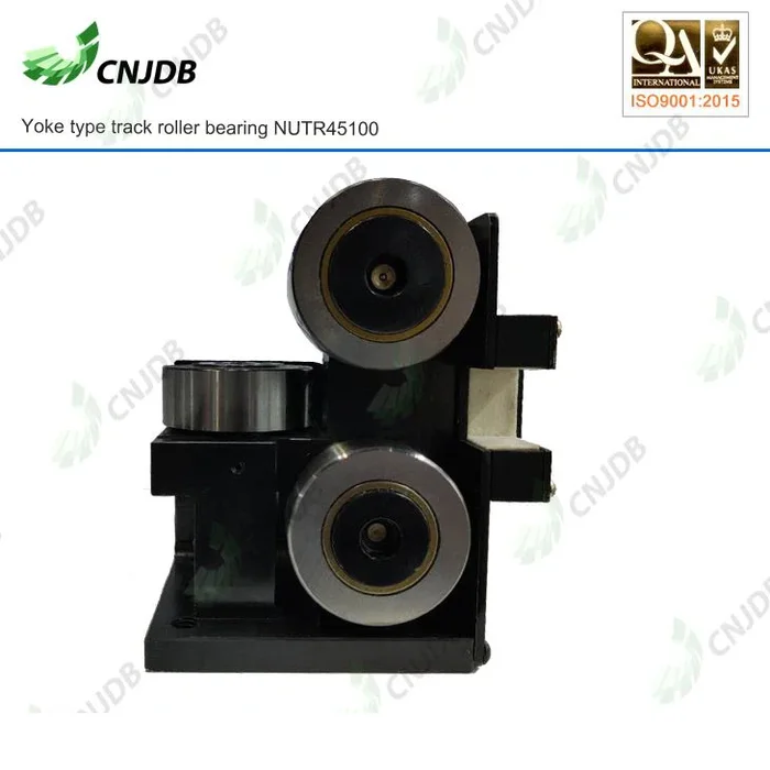 NUTR45100 yoke type track roller bearings on a mounting rail