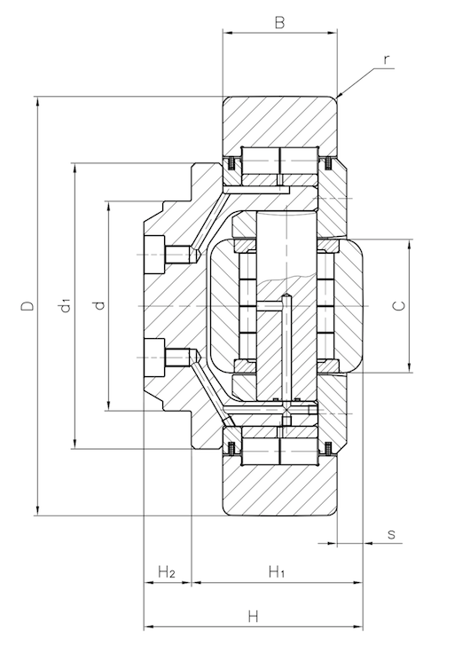 High-load combined bearing with axial support technical drawing