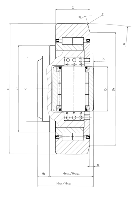 MR4180 to MR4183 heavy-load adjustable combined bearing technical drawing